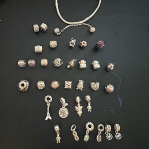 Pandora Silver Bracelet with Assorted Charms and Beads